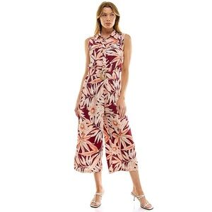 Luxology Sleeveless Floral Jumpsuit - Burgundy and Peach size S